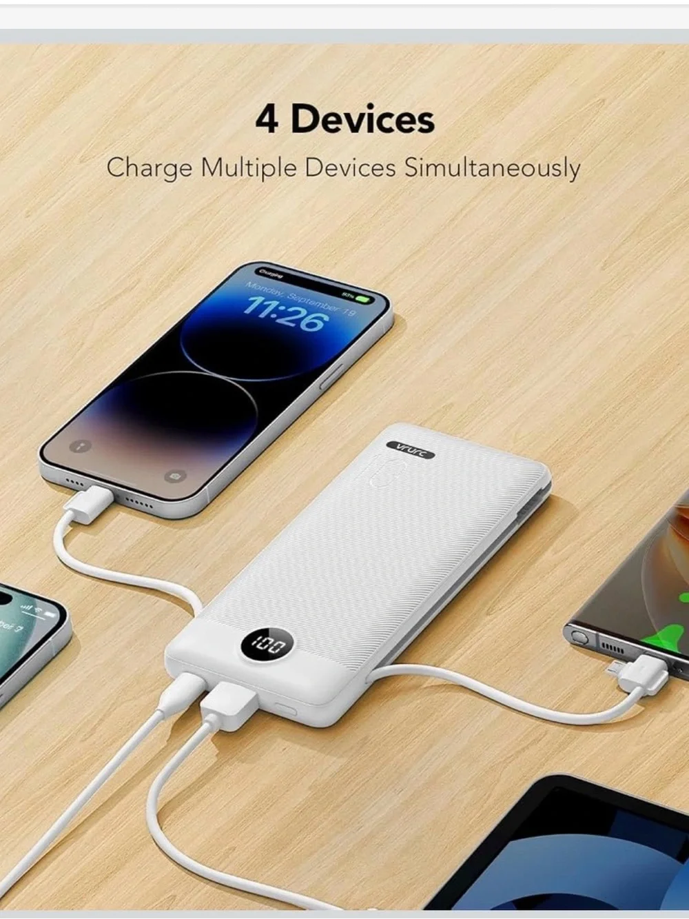 NEW VRURC 10000mAh Portable Charger Power Bank w/ Built-In AC Plug - White